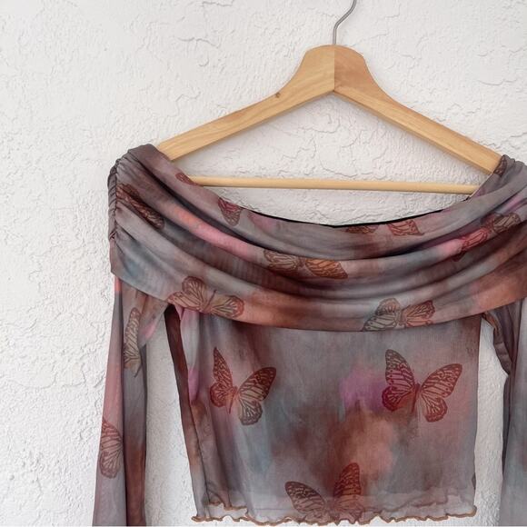Y2K Mesh Butterfly Lettuce Edge Boho Gypsy Top - Picture 3 of 6